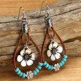 Boho ασημένια σκουλαρίκια με λουλούδια και τυρκουάζ