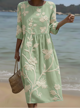 Gwen | Midi dress with a plant and floral pattern
