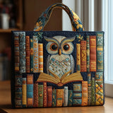 Rosie Owl on an Open Book Quilted Tote Bag