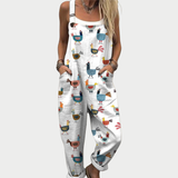 Nika White Printed Dungarees