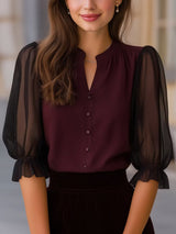 Ella - Puffed Sleeve Sheer Blouse