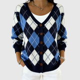 Martina Blue Check Button Cardigan