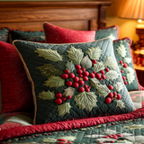 Holly Berries Quilted Cushion Cover