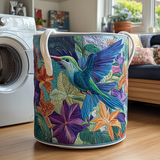 Quilted laundry basket – Hummingbird among flowers