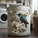 Hummingbird & Purple Flowers Quilted Laundry Basket