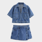 Denim V-neck set | Clio