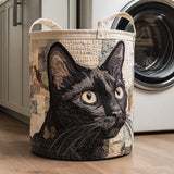 Black Cat Quilted Laundry Basket – Design 0036