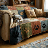 Rustic Paw Charm | Quilted Sofa Cover