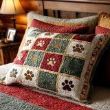 Scarlet Paw Prints Quilted Cushion Cover