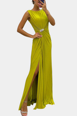 Emily Pleated Side-Slit Maxi Dress