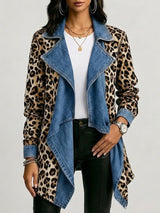 Božena™ | Mid-length leopard print jacket with denim details