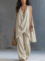 Women's boho style loose cotton and linen set