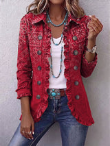 Criselle Red Paisley Ombré Ruffle Jacket