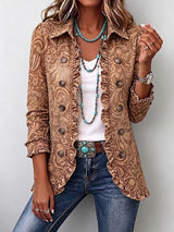 Vyclara Warm Brown Floral Ruffle Jacket