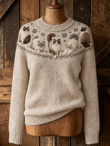 Tabby Cat Print Long-Sleeve Top