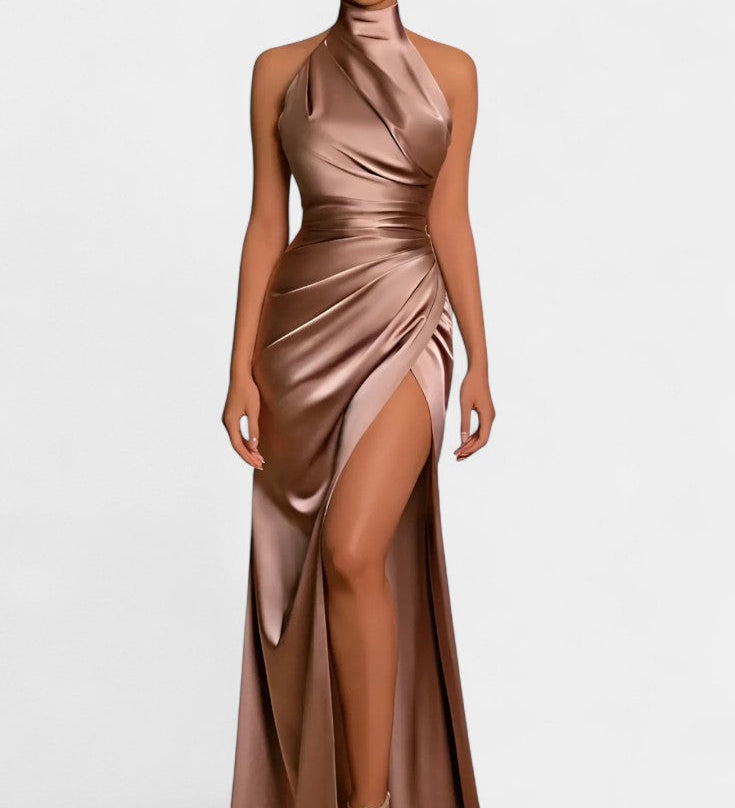 Katarina Halter Dress with Dramatic Side Split