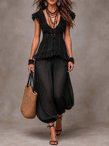 Black Bohemian V-neck set