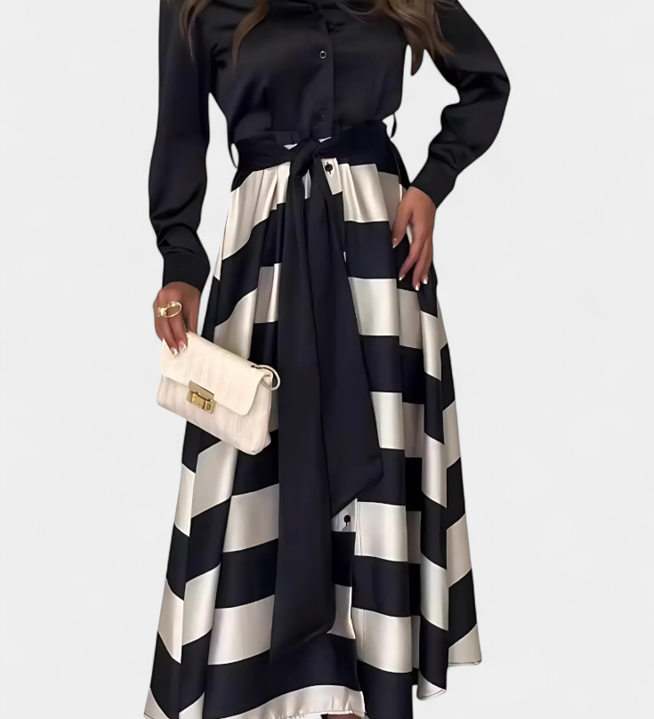Flora Long Striped Belted Shirt Dress