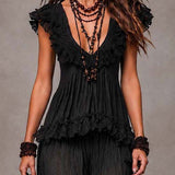 Black Bohemian V-neck set