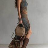 Dobrila - Asymmetrical Maxi Dress with Ethnic Pattern