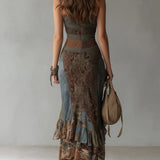 Dobrila - Asymmetrical Maxi Dress with Ethnic Pattern