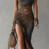 Dobrila - Asymmetrical Maxi Dress with Ethnic Pattern