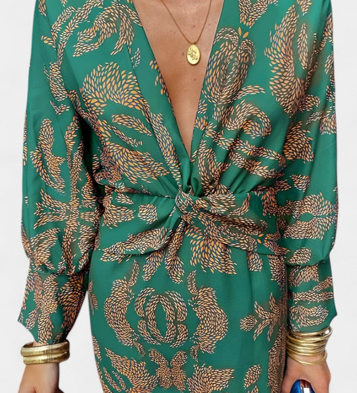 Nedjeljka - V-Neck Maxi Dress with Front Knot