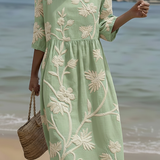 Gwen | Midi dress with a plant and floral pattern