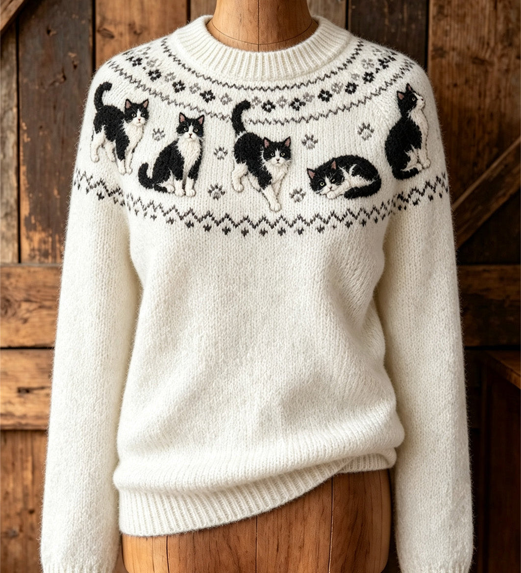 Purrfect Cat Print Long-Sleeve Top