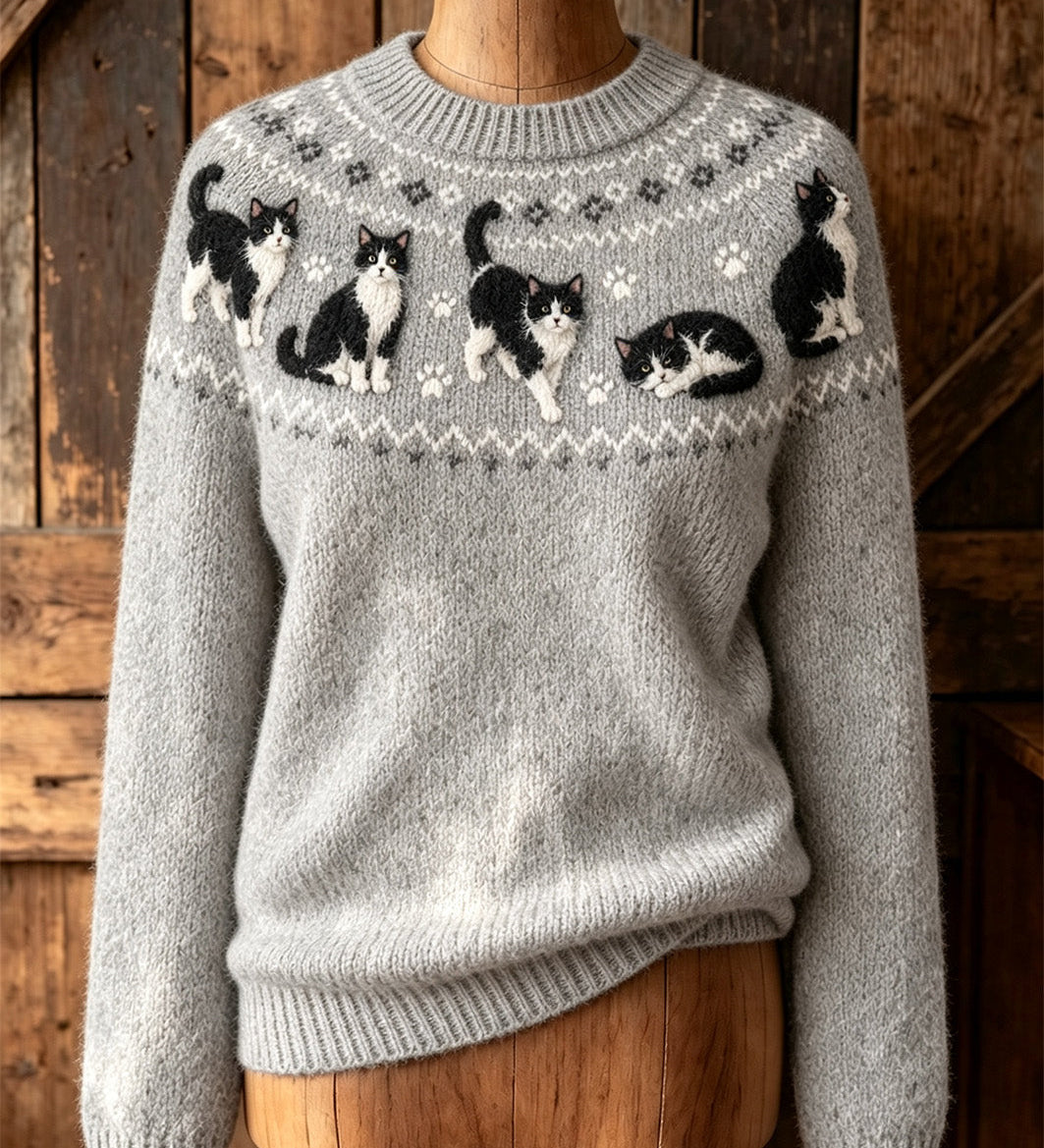 Purrfect Cat Print Long-Sleeve Top