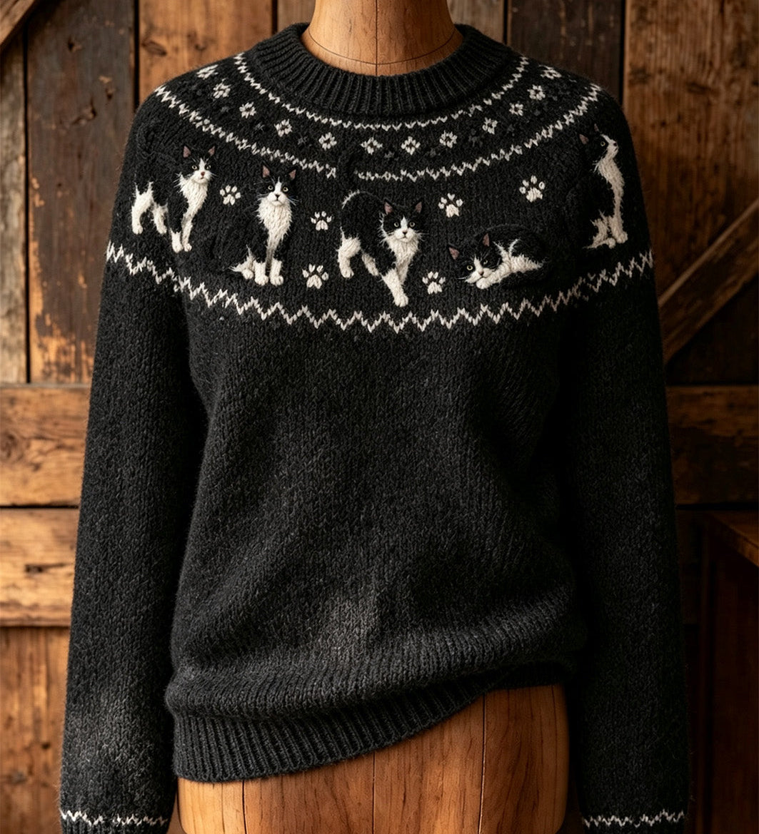 Purrfect Cat Print Long-Sleeve Top