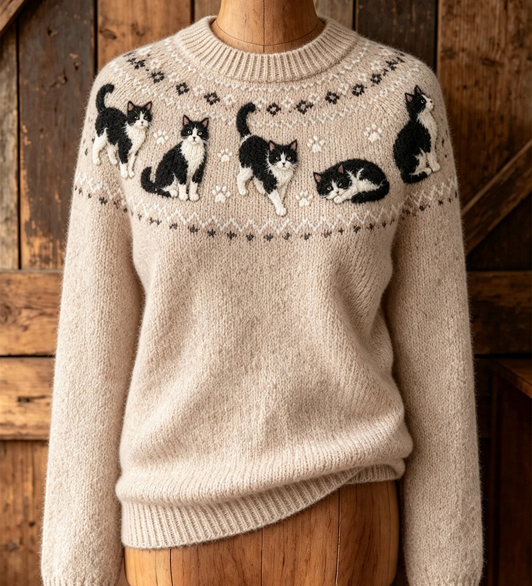 Purrfect Cat Print Long-Sleeve Top