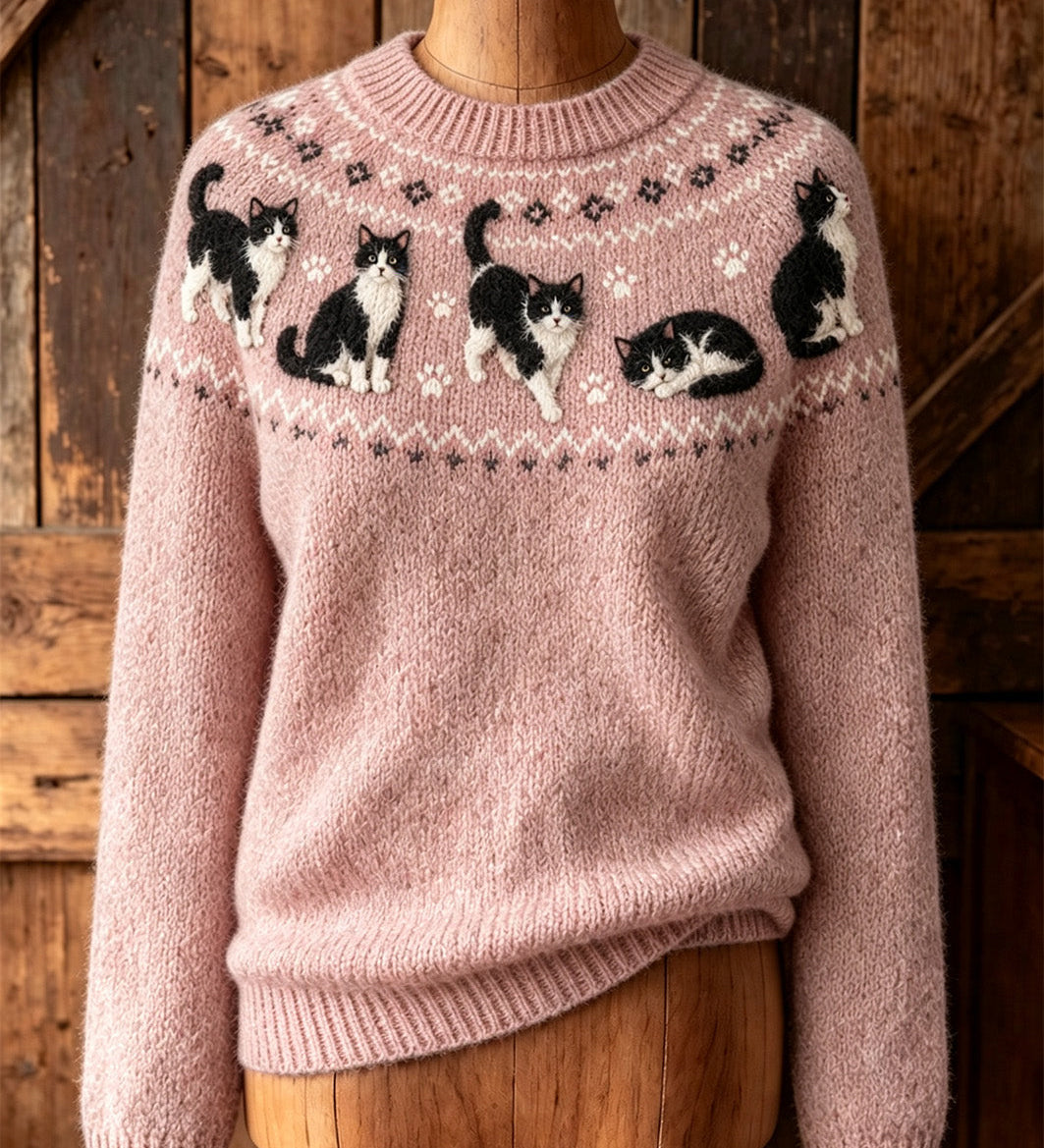 Purrfect Cat Print Long-Sleeve Top