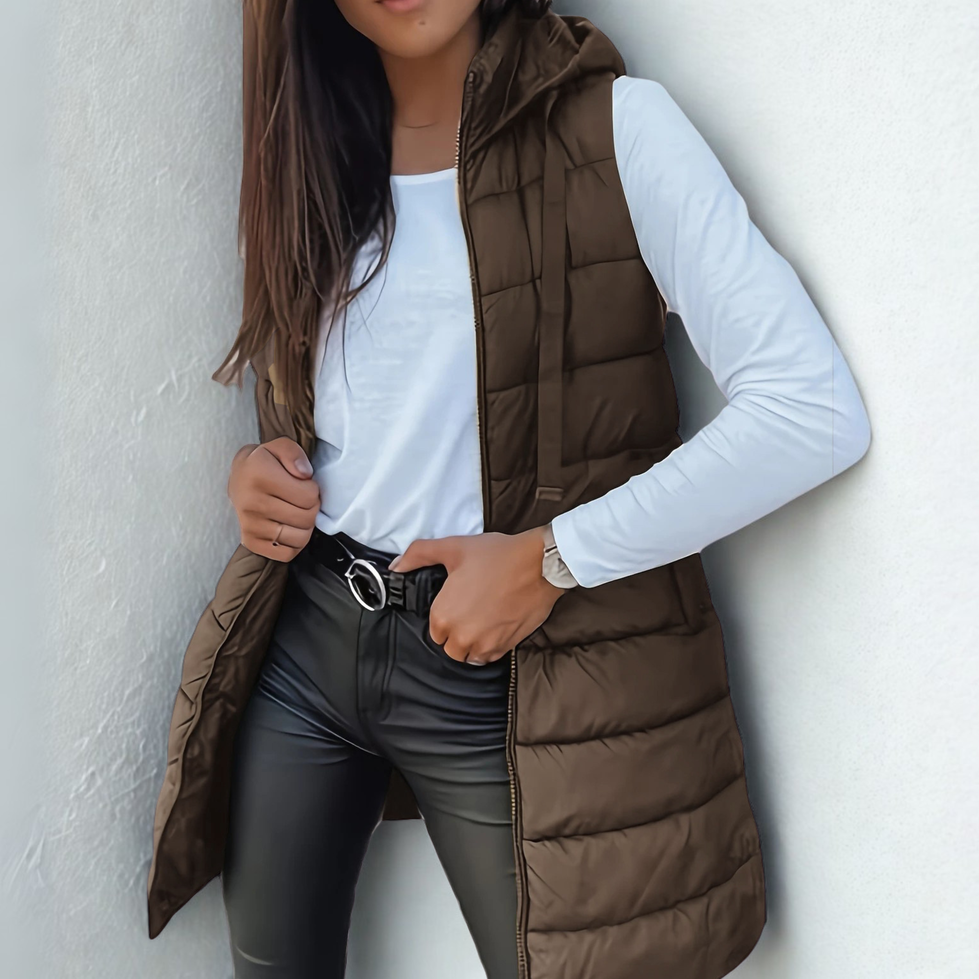 Raquel - Casual long sleeveless hooded vest