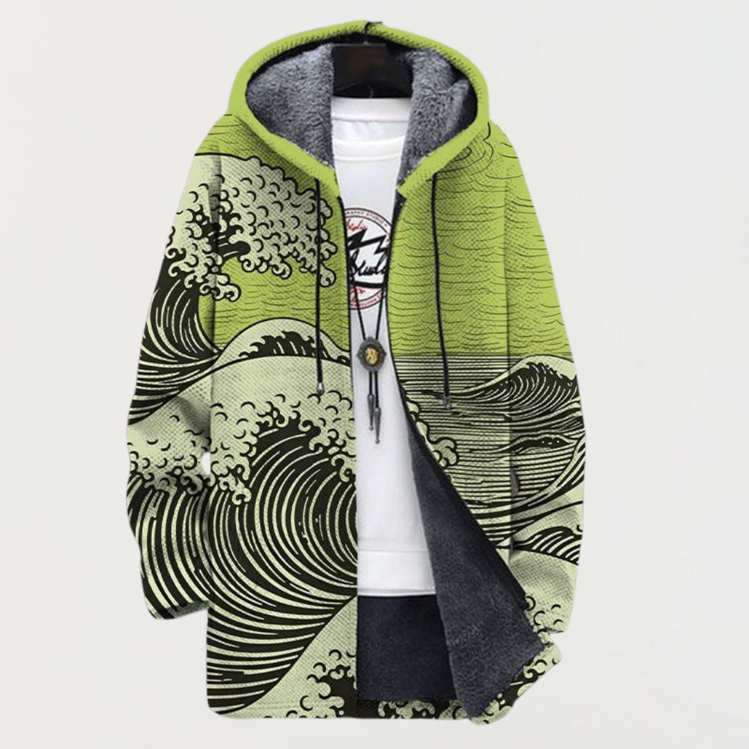 Women's Ocean Wave Print Hooded Cardigan by Anne London, image 4 of 5
