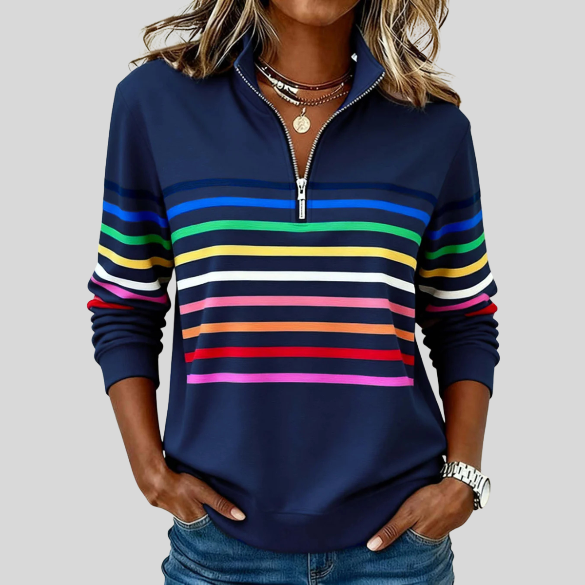 Prismette Rainbow Stripe Half-Zip Top