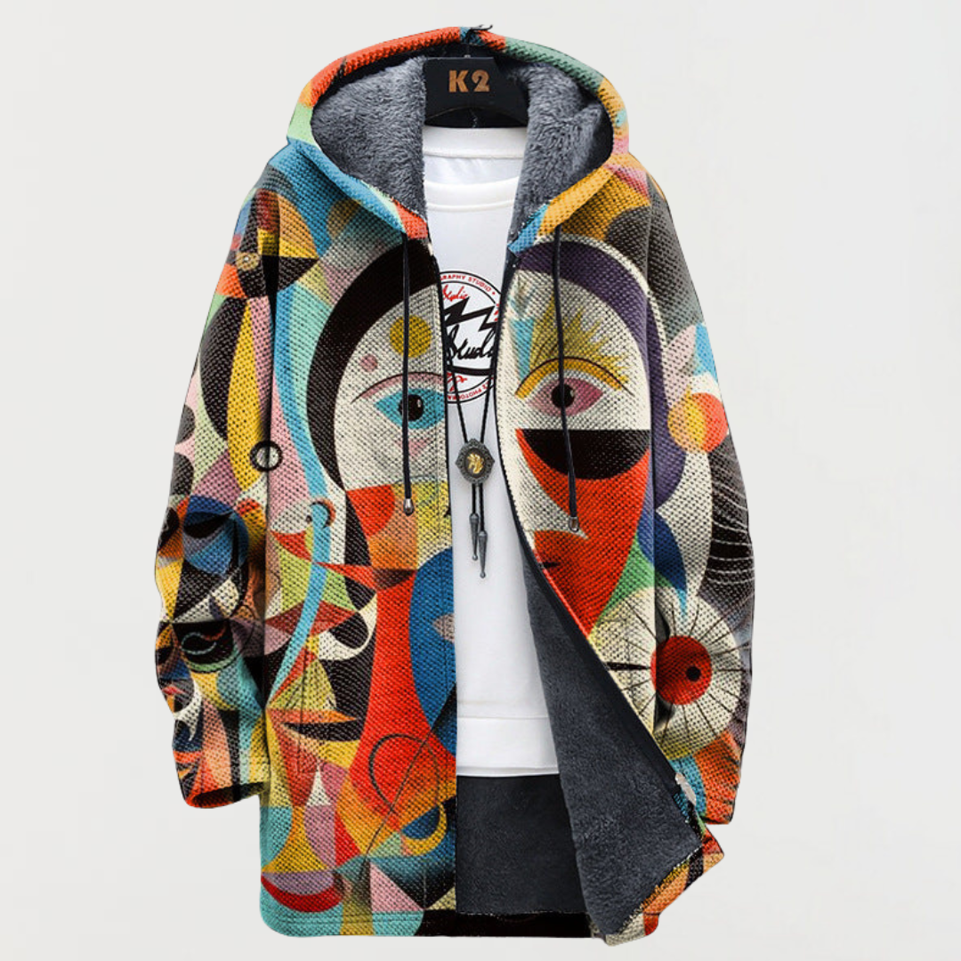 Women's Modern Abstract Print Hooded Cardigan by Anne London, image 3 of 3