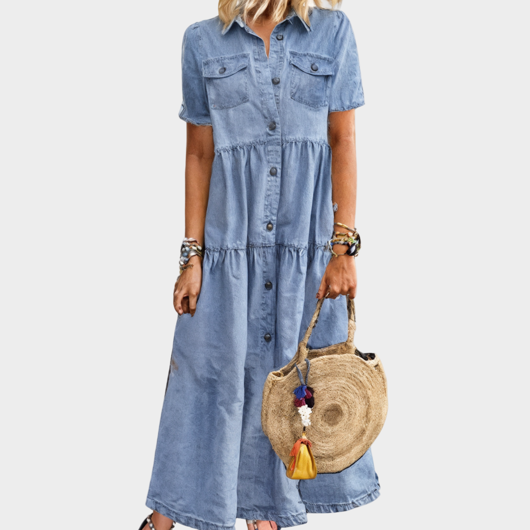 Long denim button-down dress | Anastasia