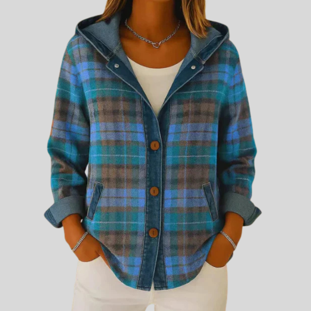 Hildred Denim-Trim Hooded Check Shacket