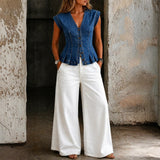 Sleeveless denim top with V-neck | Sunday