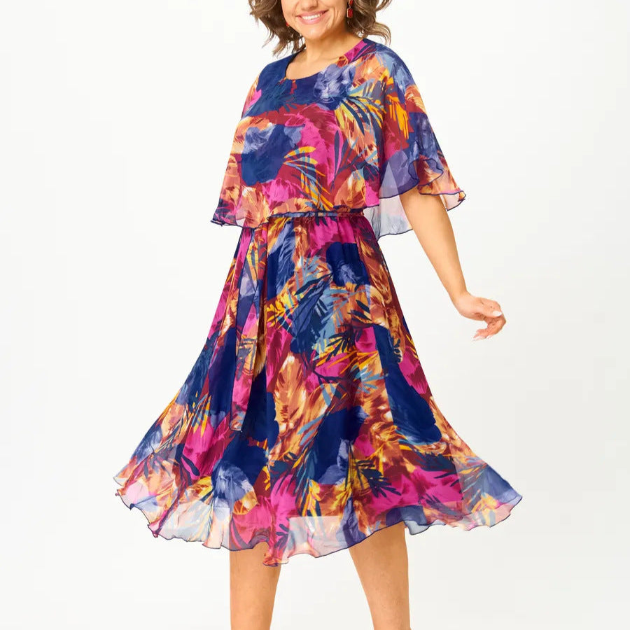 Barbara Elegant Print Chiffon Dress
