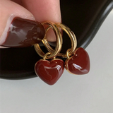 Gold-Tone Red Heart Earrings
