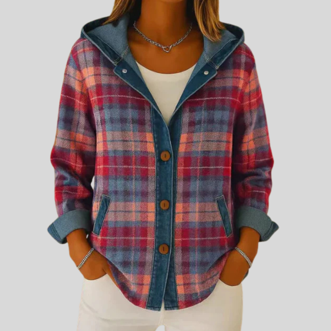 Hildred Denim-Trim Hooded Check Shacket
