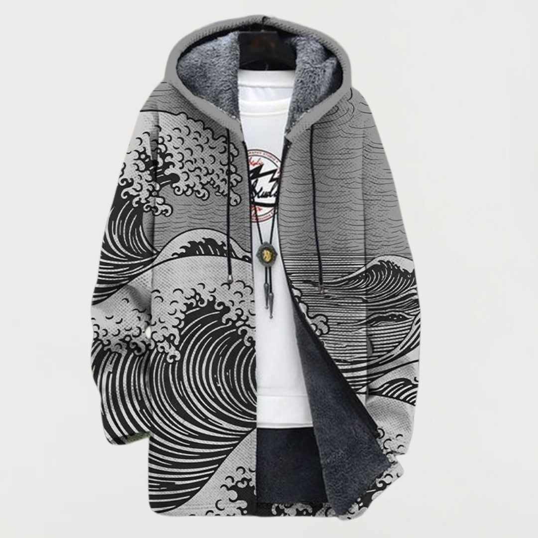 Women's Ocean Wave Print Hooded Cardigan by Anne London, image 5 of 5