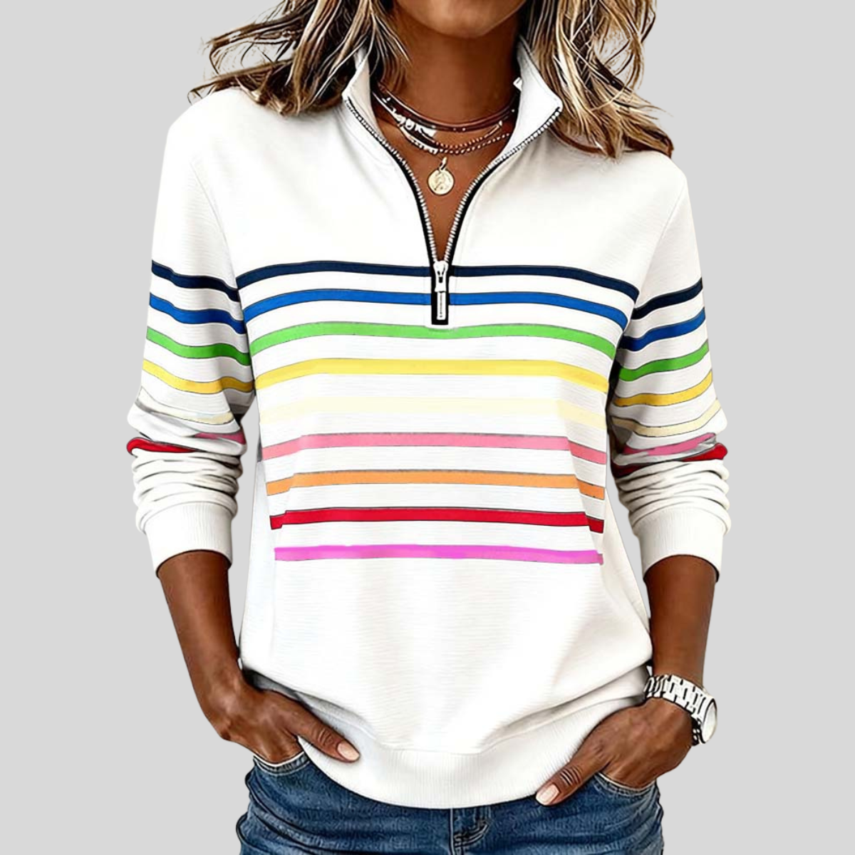 Prismette Rainbow Stripe Half-Zip Top