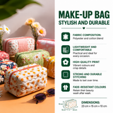 Quilted make-up bag features and dimensions – UK English