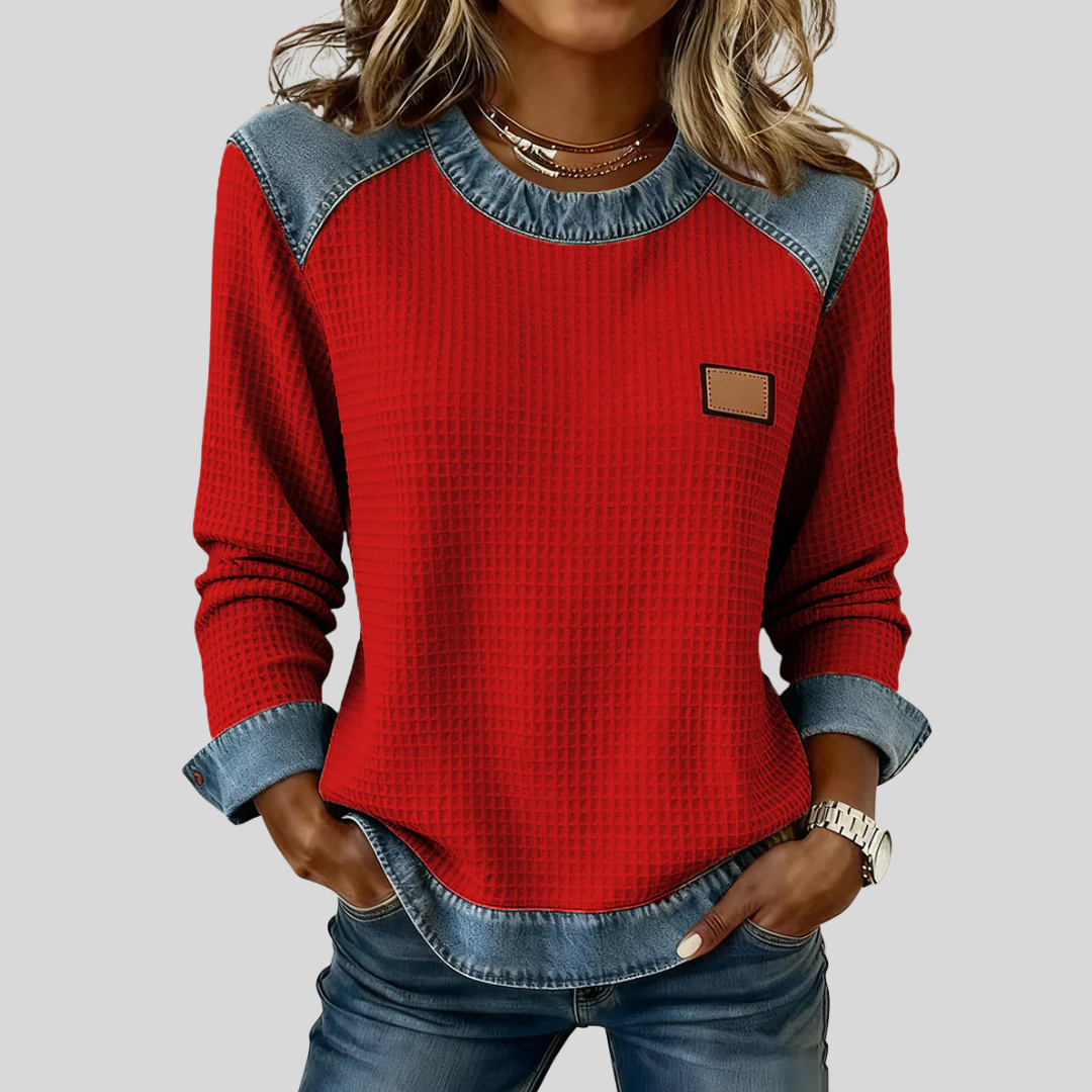 Delancine Waffle Texture Contrast Top