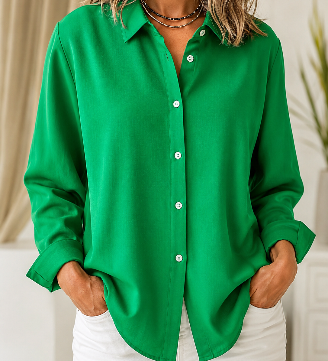 Margaret | Plain Collared Button-Up Blouse