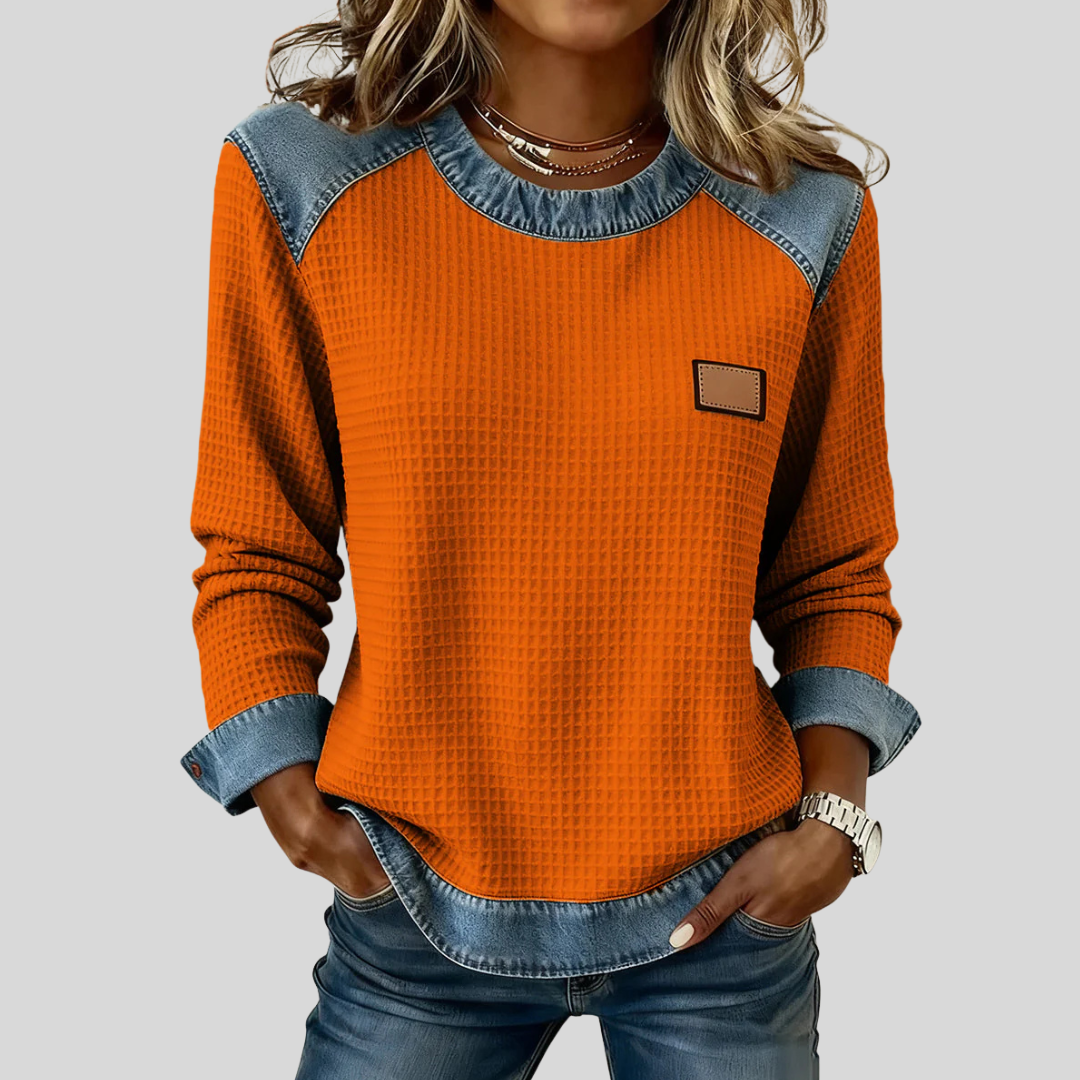Delancine Waffle Texture Contrast Top