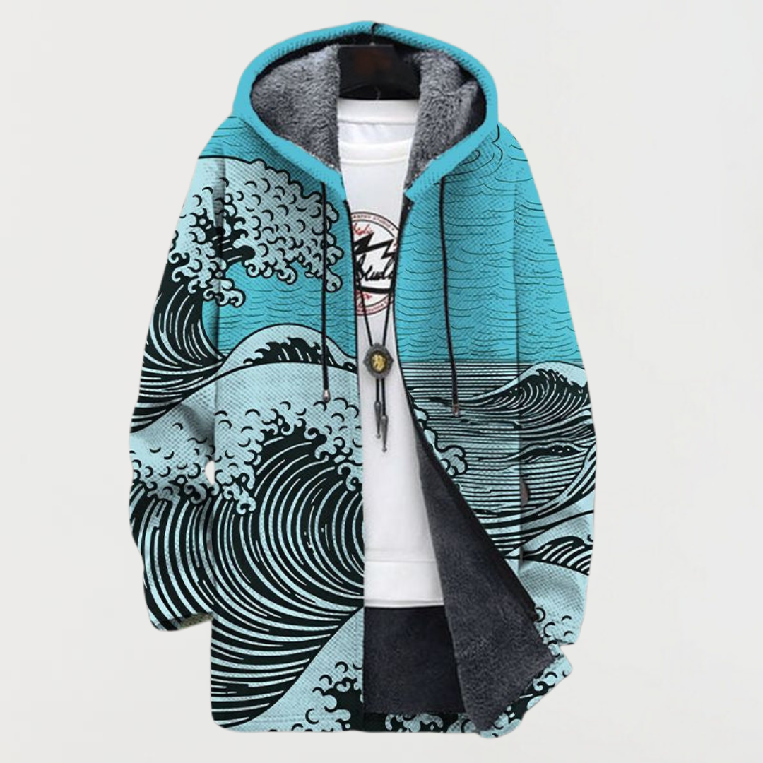 Women's Ocean Wave Print Hooded Cardigan by Anne London, image 2 of 5